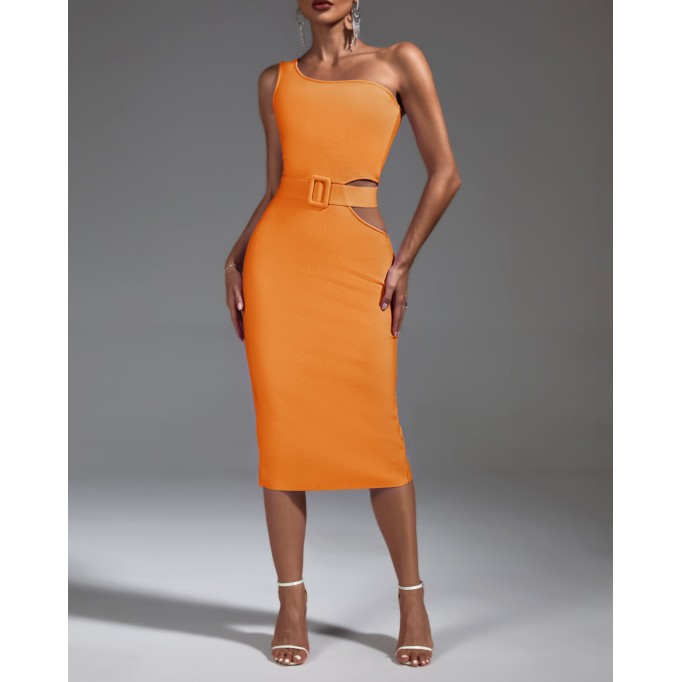 One Shoulder Sleeveless With Belt Bandage Dress