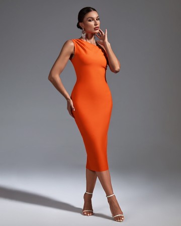 One Shoulder Sleeveless Midi Bandage Dress