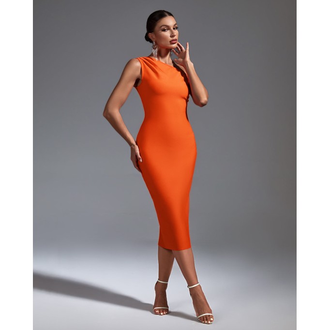 One Shoulder Sleeveless Midi Bandage Dress