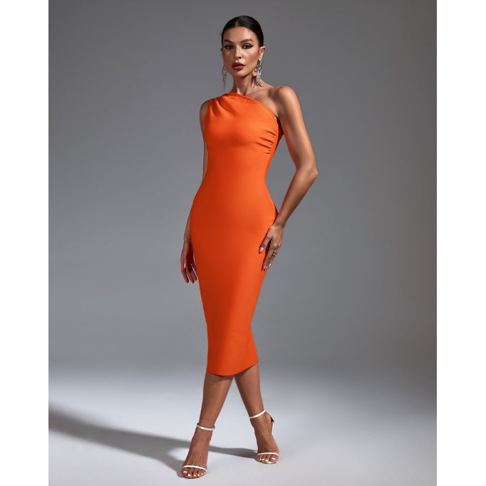 One Shoulder Sleeveless Midi Bandage Dress