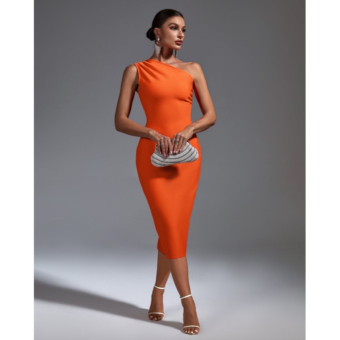 One Shoulder Sleeveless Midi Bandage Dress