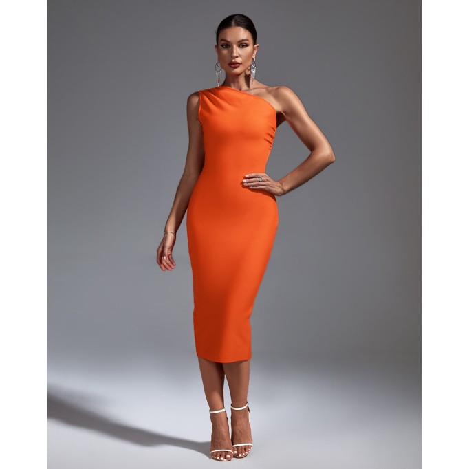 One Shoulder Sleeveless Midi Bandage Dress