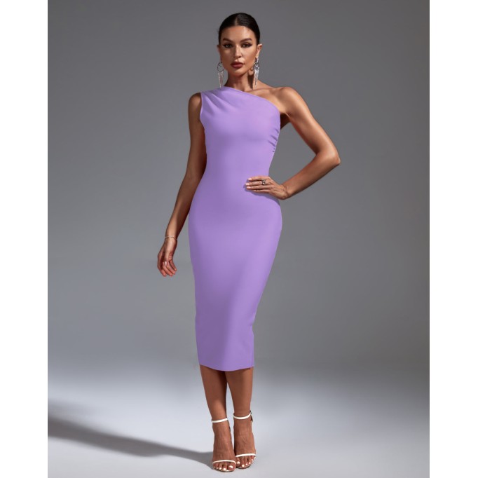 One Shoulder Sleeveless Midi Bandage Dress