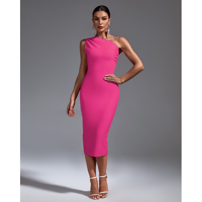 One Shoulder Sleeveless Midi Bandage Dress