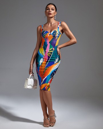 Multicolor Midi Bandage Dress