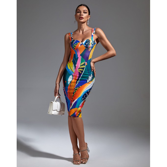 Multicolor Midi Bandage Dress