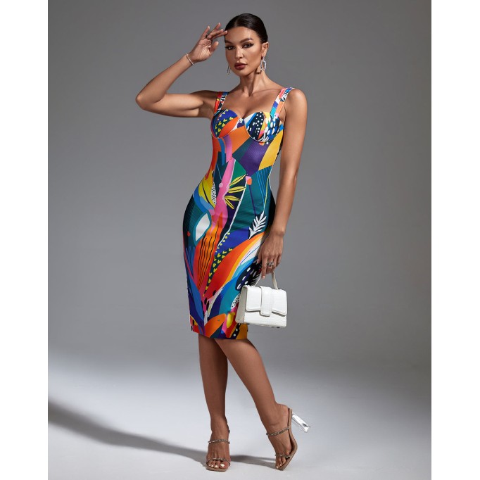 Multicolor Midi Bandage Dress