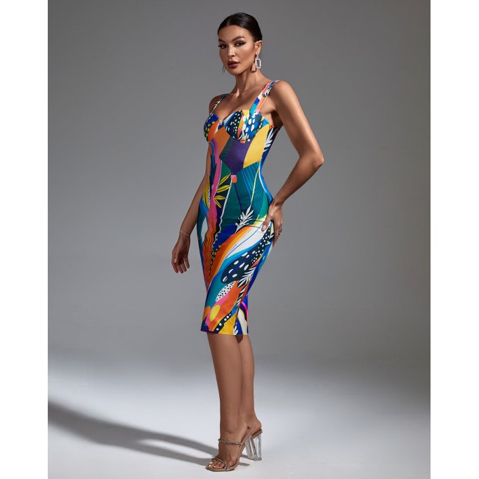 Multicolor Midi Bandage Dress