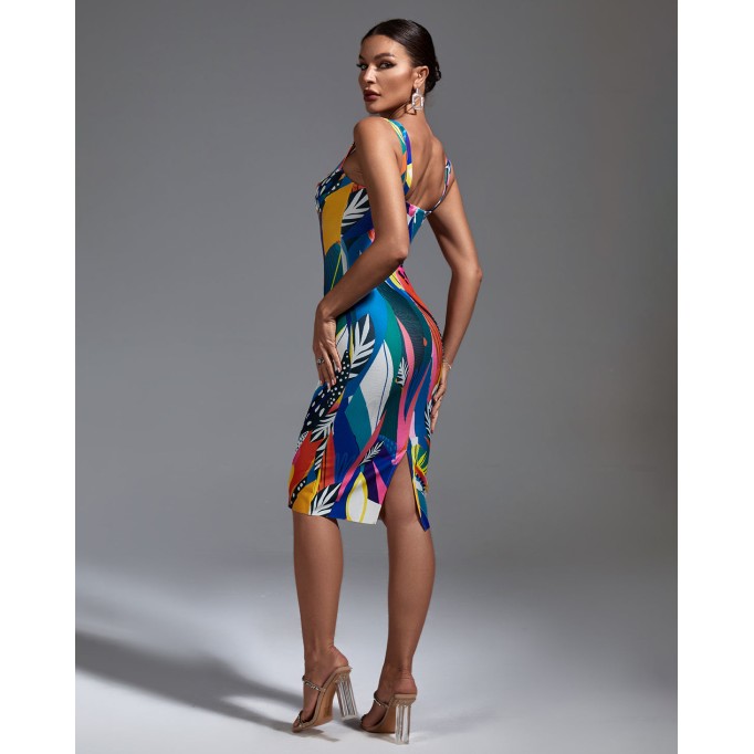 Multicolor Midi Bandage Dress