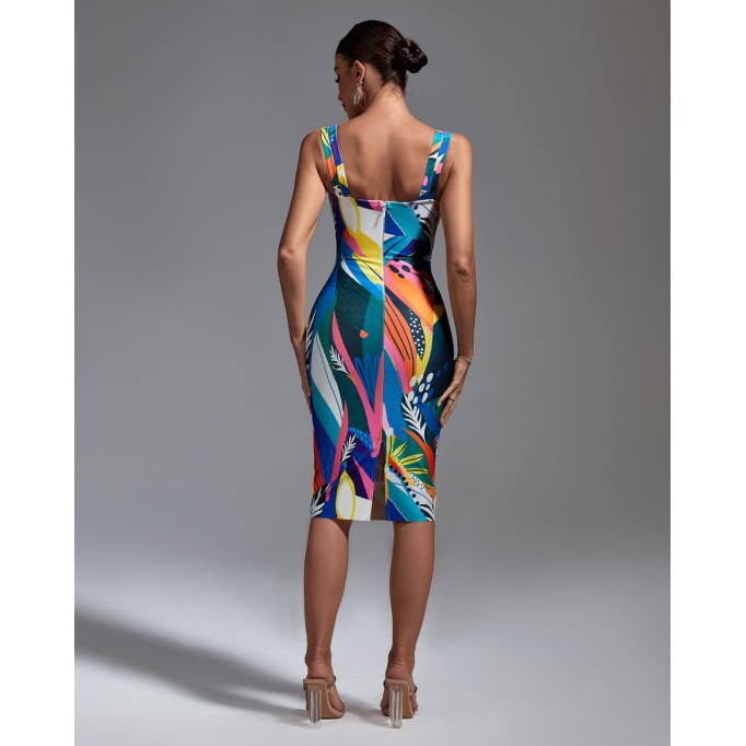 Multicolor Midi Bandage Dress