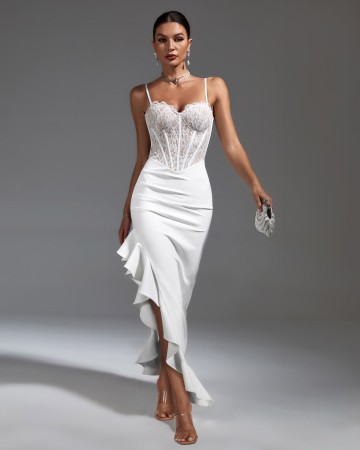 White Lace Corset & Ruffled Bandage Dress