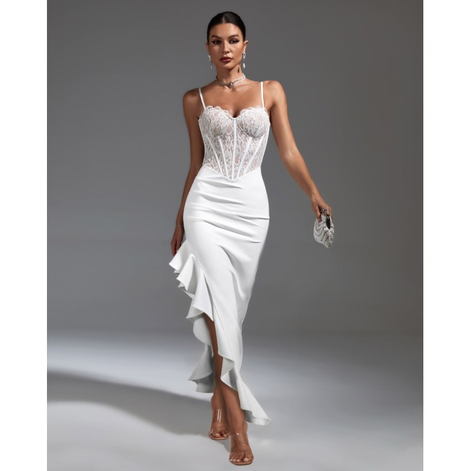 White Lace Corset & Ruffled Bandage Dress