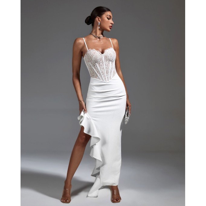 White Lace Corset & Ruffled Bandage Dress