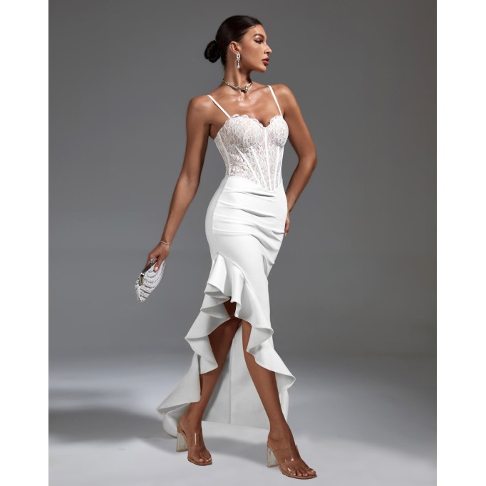 White Lace Corset & Ruffled Bandage Dress