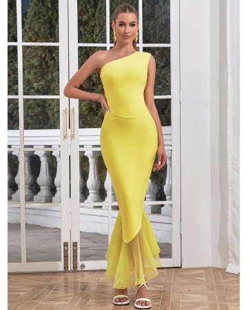 Off Shoulder Sleeveless Fishtail Midi Bandage Dress HB01281