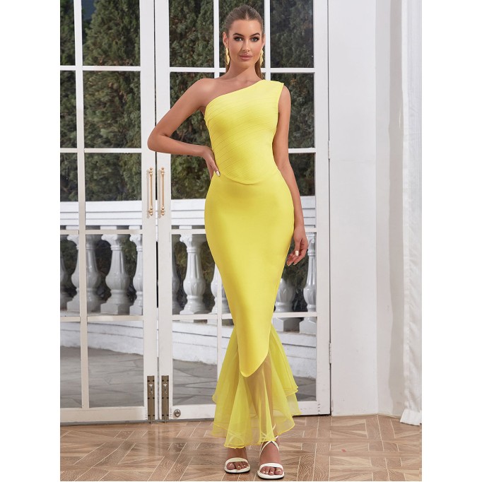 Off Shoulder Sleeveless Fishtail Midi Bandage Dress HB01281