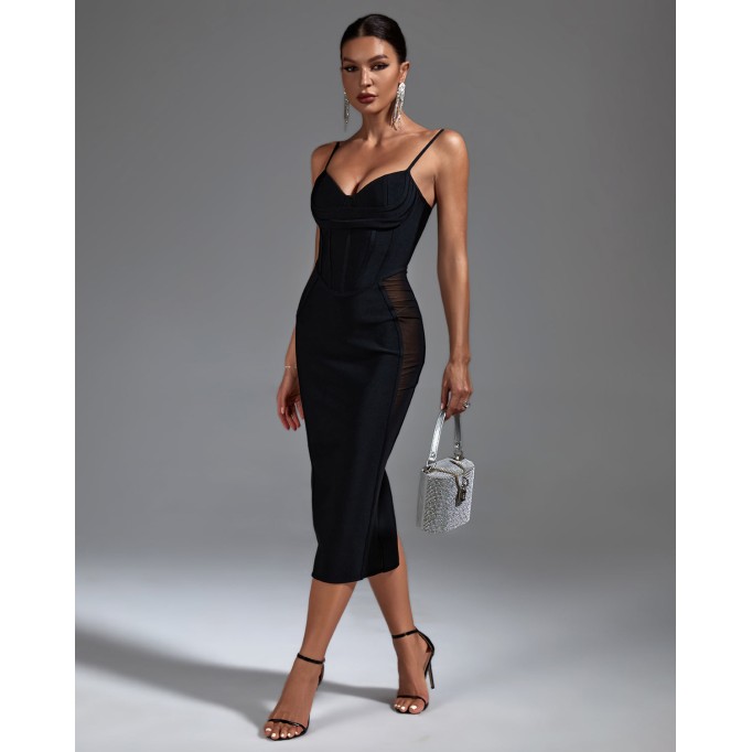 Strappy Mesh Midi Bandage Dress