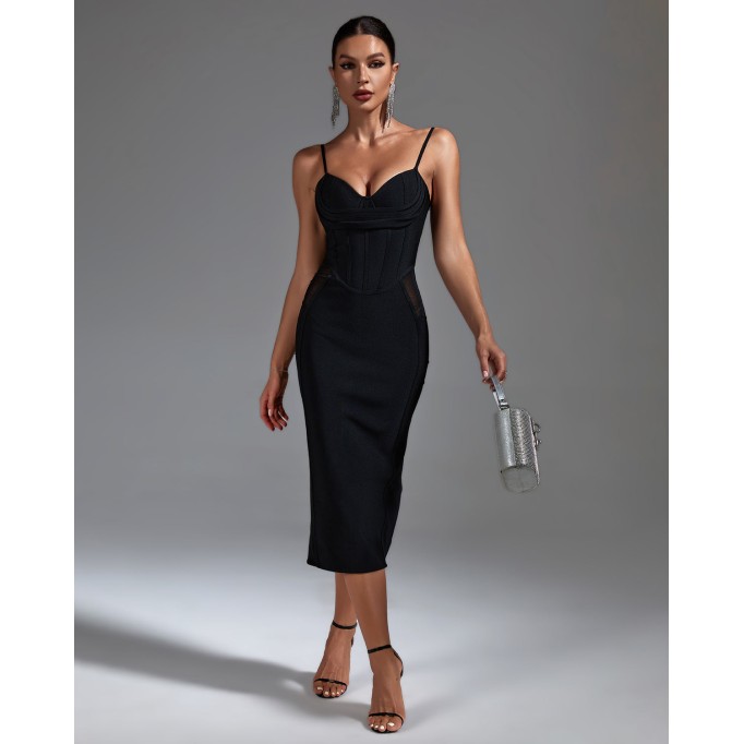 Strappy Mesh Midi Bandage Dress