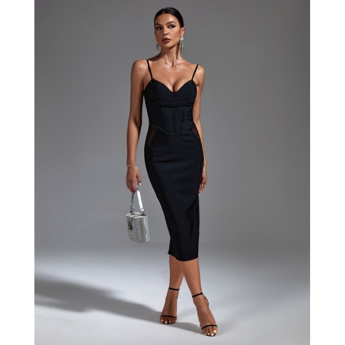 Strappy Mesh Midi Bandage Dress