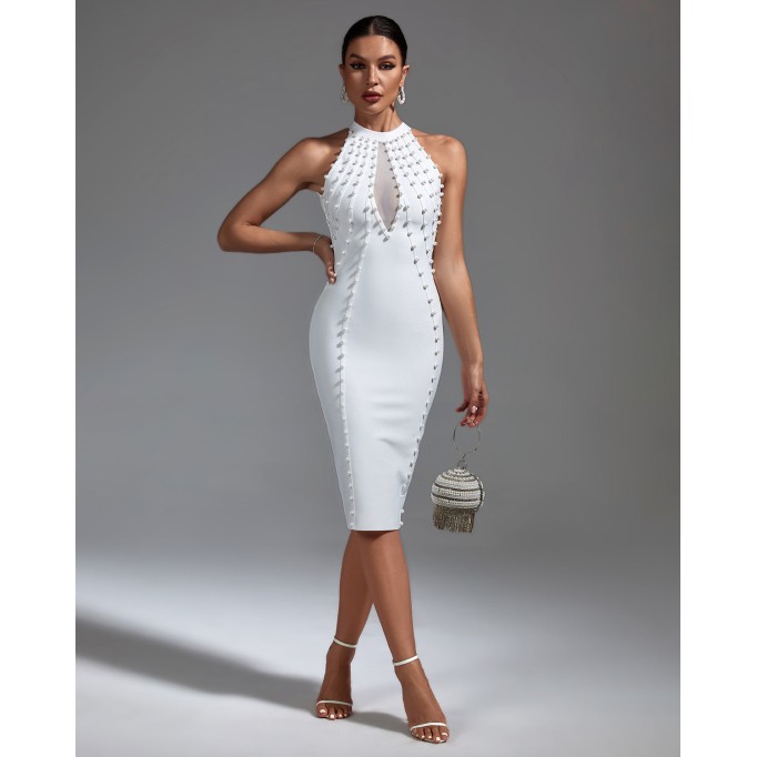 Pearl Embellished Midi Bandage Dress