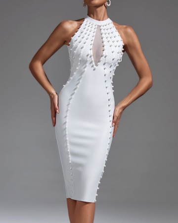 Pearl Embellished Midi Bandage Dress