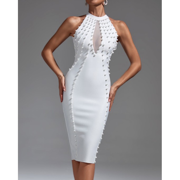 Pearl Embellished Midi Bandage Dress