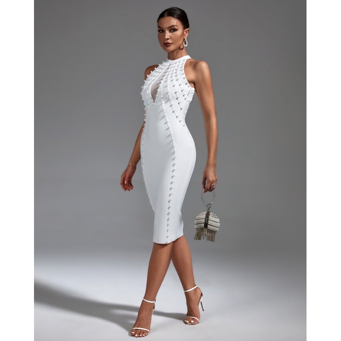 Pearl Embellished Midi Bandage Dress