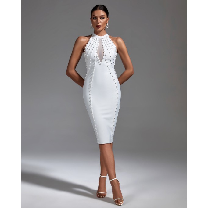 Pearl Embellished Midi Bandage Dress