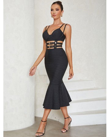 Strappy Sleeveless Fishtail Midi Bandage Dress HB01041