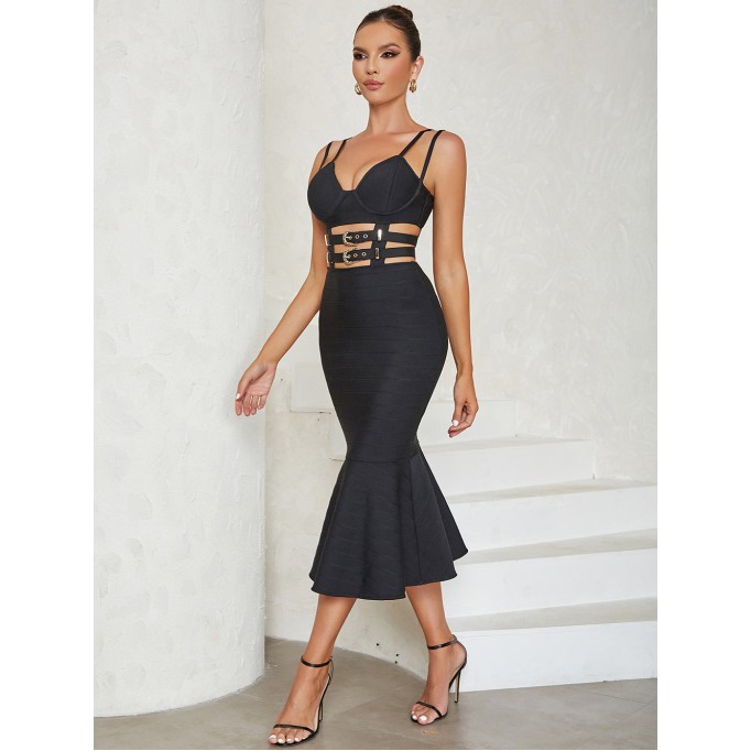 Strappy Sleeveless Fishtail Midi Bandage Dress HB01041