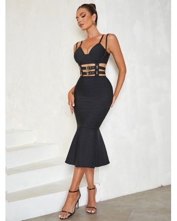 Strappy Sleeveless Fishtail Midi Bandage Dress HB01041