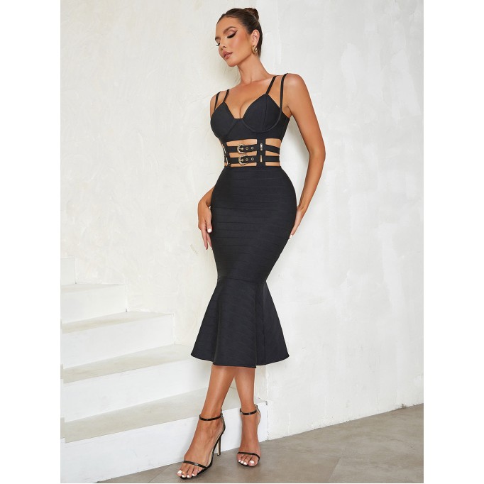 Strappy Sleeveless Fishtail Midi Bandage Dress HB01041