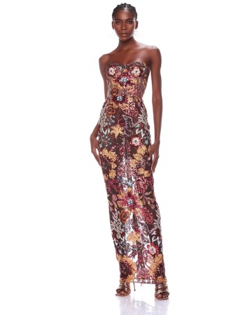 Strapless Sleeveless Sequins Maxi Bodycon Dress HT3032