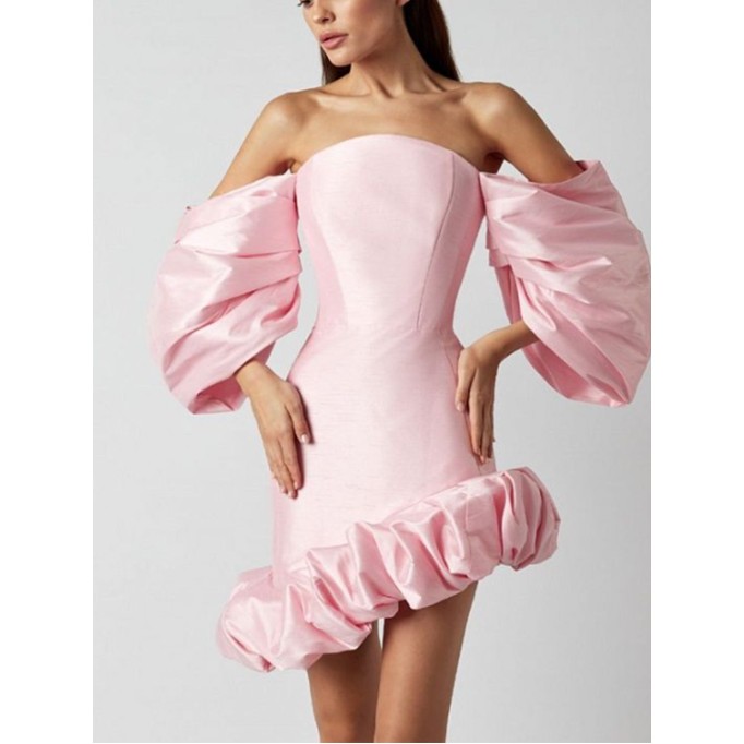 Off Shoulder Long Sleeve Frill Mini Dress KLYF866