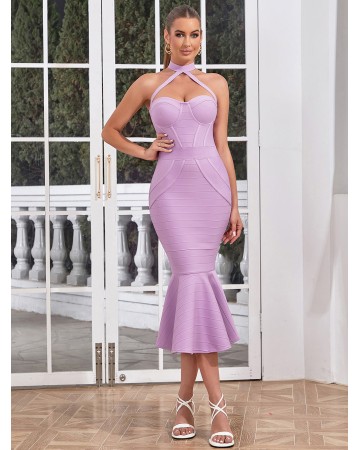 Halter Sleeveless Fishtail Midi Bandage Dress HB01193