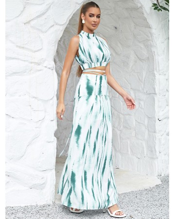 High Neck Sleeveless Slit Maxi Bodycon Set HB0294