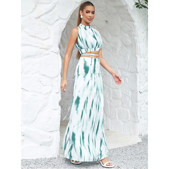 High Neck Sleeveless Slit Maxi Bodycon Set HB0294