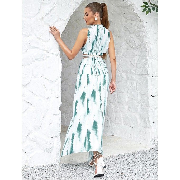 High Neck Sleeveless Slit Maxi Bodycon Set HB0294