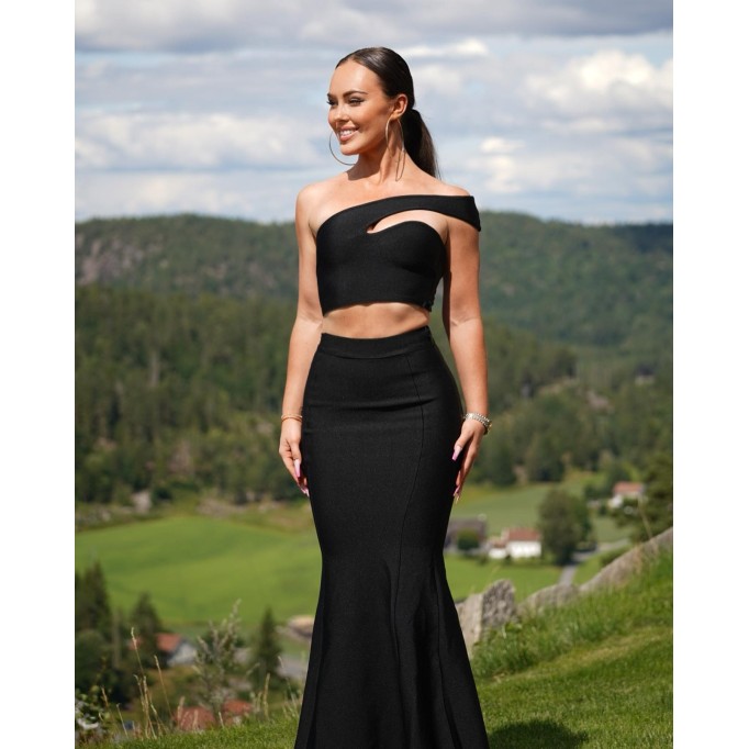 One Shoulder Crop Top & Maxi Skirt Set