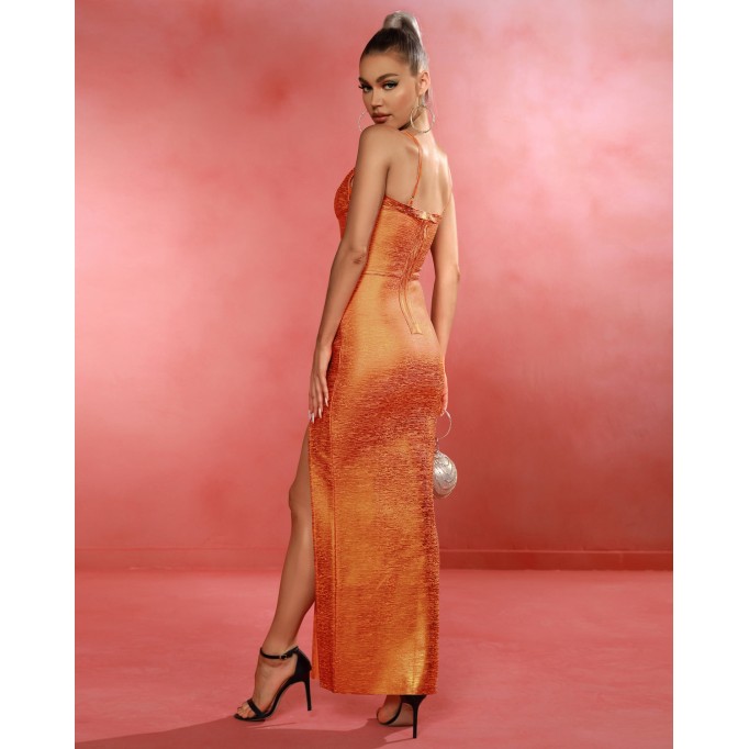 Metallic Orange Bandage Maxi Dress