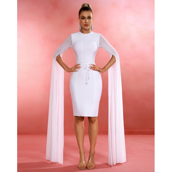 Shawl Sleeves Midi Bandage Dress