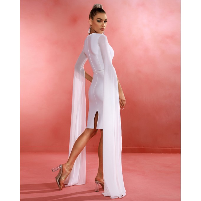 Shawl Sleeves Midi Bandage Dress