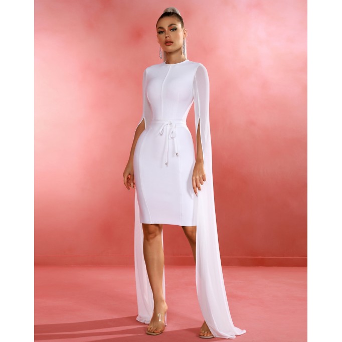 Shawl Sleeves Midi Bandage Dress