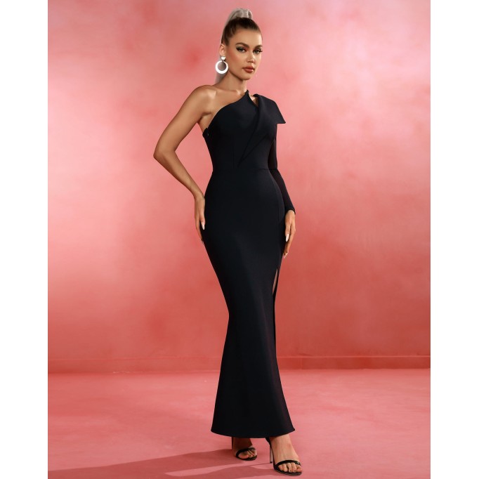 Asymmetric Mesh Sleeves Bandage Dress