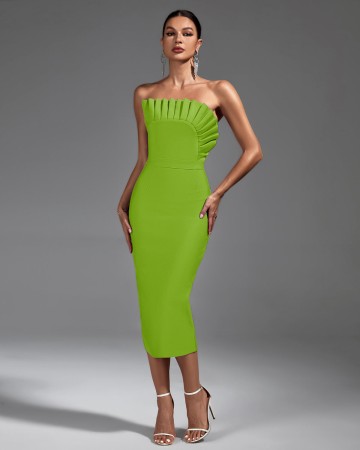 Strapless Pleated Midi Bandage Dress