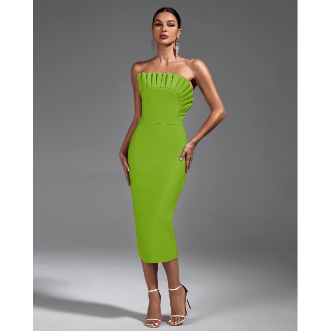 Strapless Pleated Midi Bandage Dress