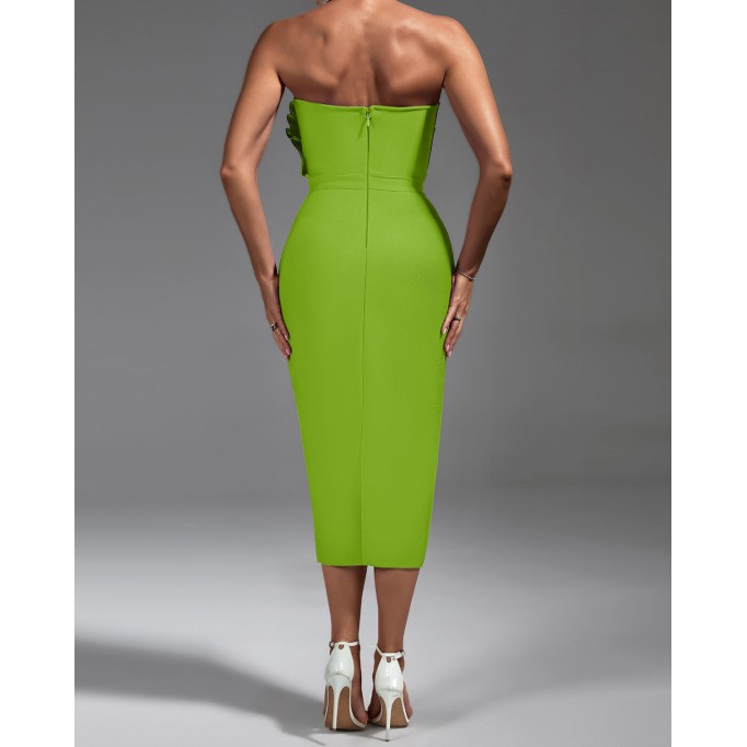 Strapless Pleated Midi Bandage Dress